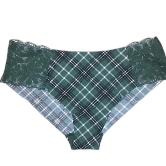 Pink Satin Green Plaid  XXL No Show Lace Trim Cheekster NWT - Picture 4 of 4